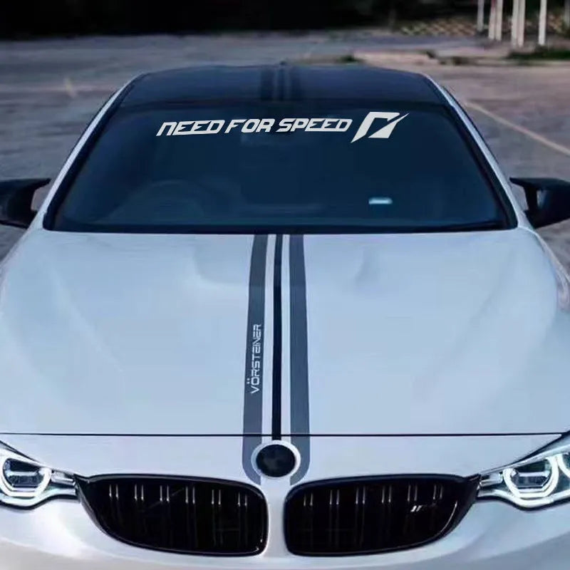 Need For Speed car sticker in reflective silver 90cm length on windshield