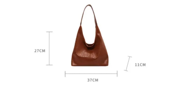 Women's casual soft leather shoulder bag in street trend style with sandwich pocket design