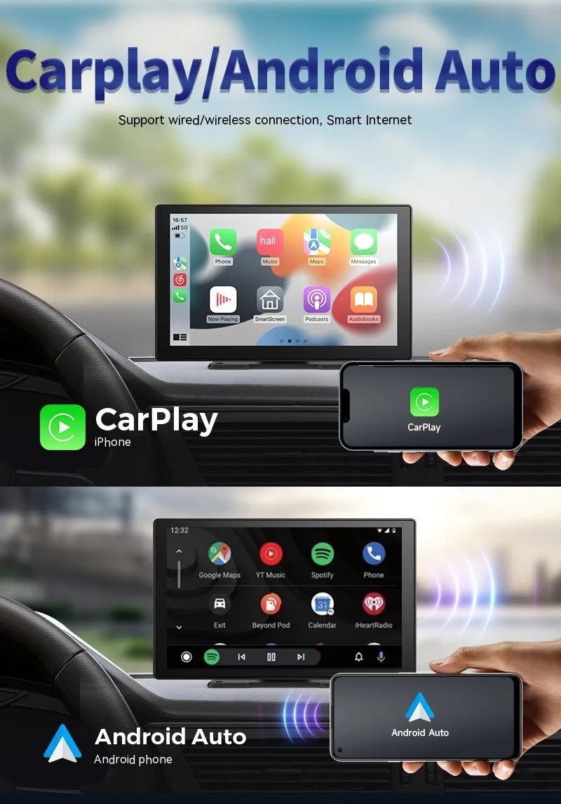 9-inch Carplay driving recorder with front and rear dual lenses mounted on centre console