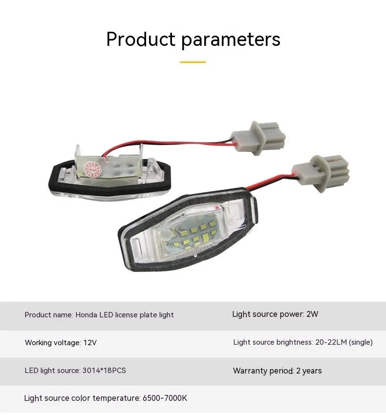 White 12V 2.8W LED license plate light for Honda Civic with plastic housing and cool white illumination