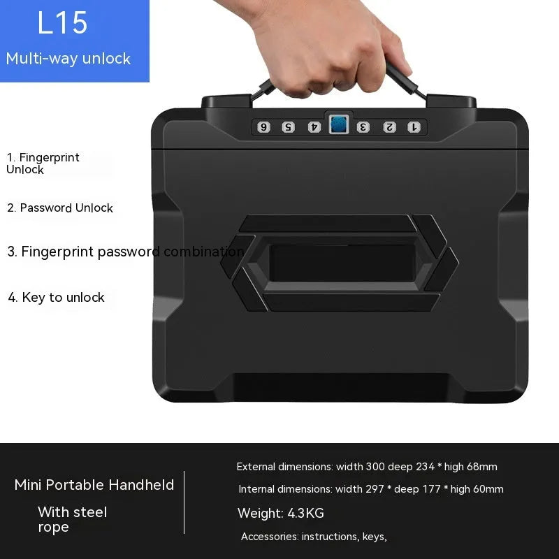 L12 Mechanical 6500G portable steel safe box with combination lock dial.