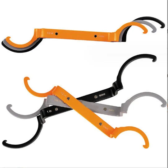 H251 three-piece wrench set showing orange crescent, grey magnetic and black catheter wrenches with size comparison
