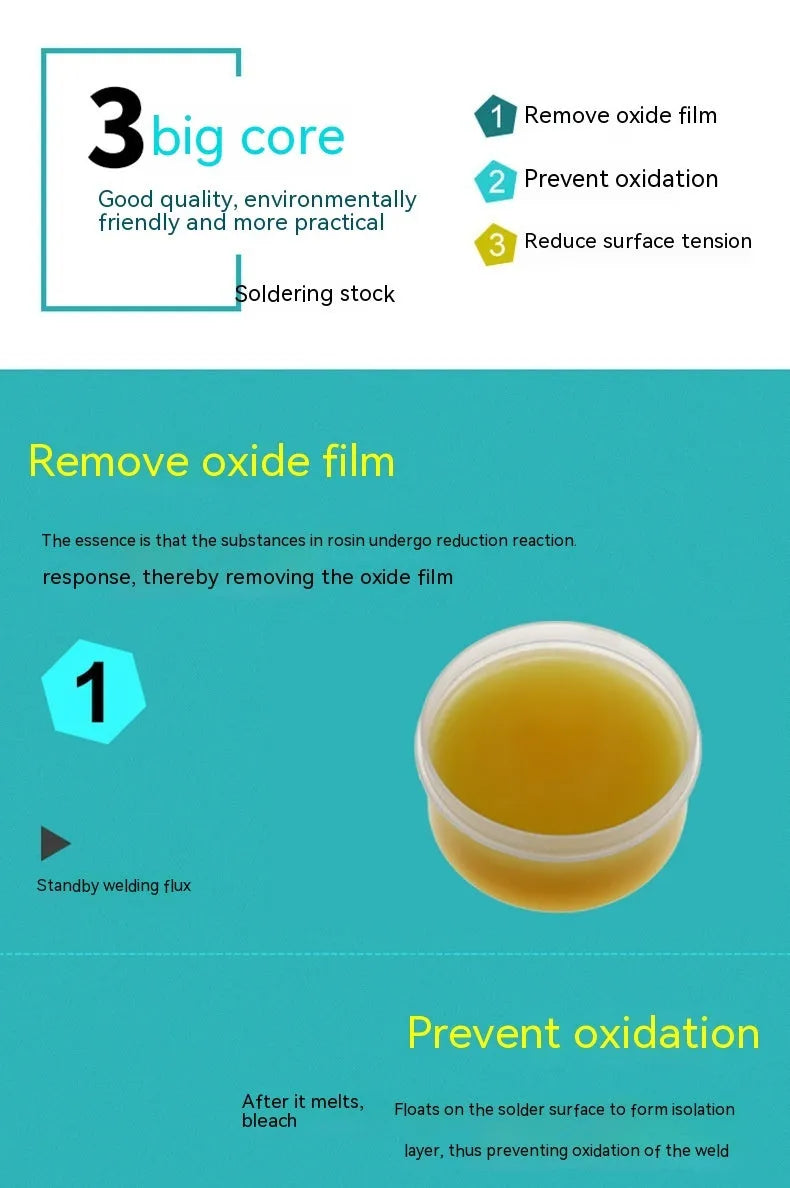 High purity rosin soldering flux paste in a sealed plastic pot for electric soldering iron use