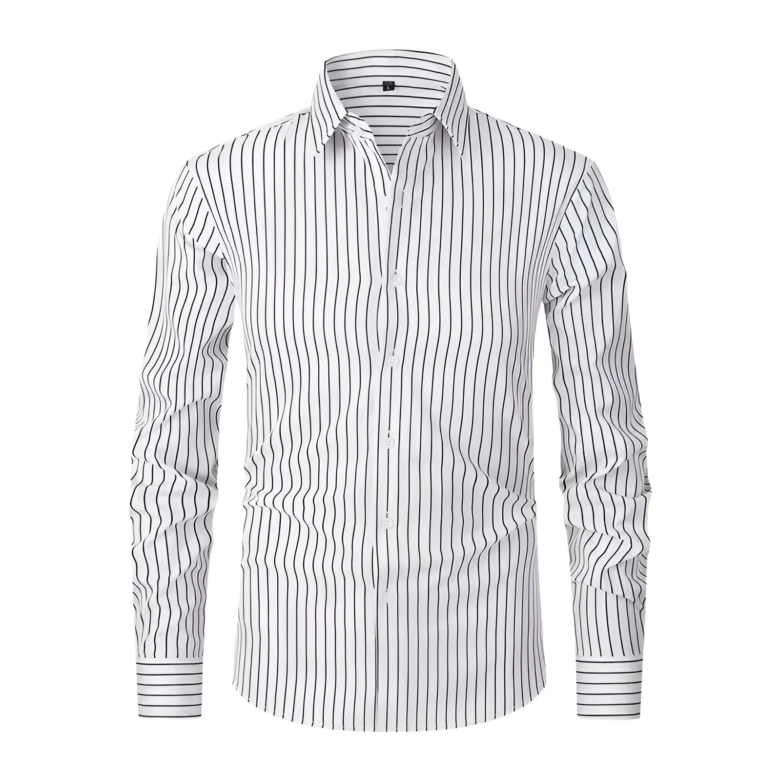 Men's slim fit striped business shirt with long sleeves in ice silk polyester blend fabric