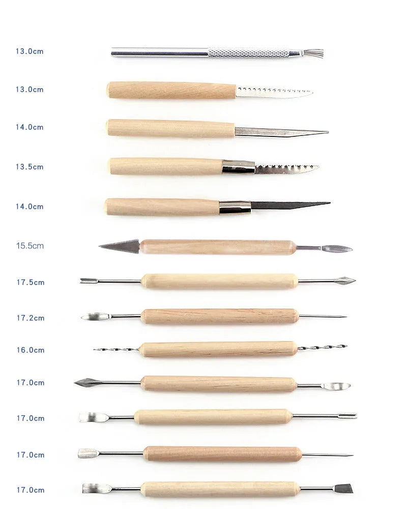 27-piece pottery clay tools set with wood, stainless steel and plastic tools in OPP bag