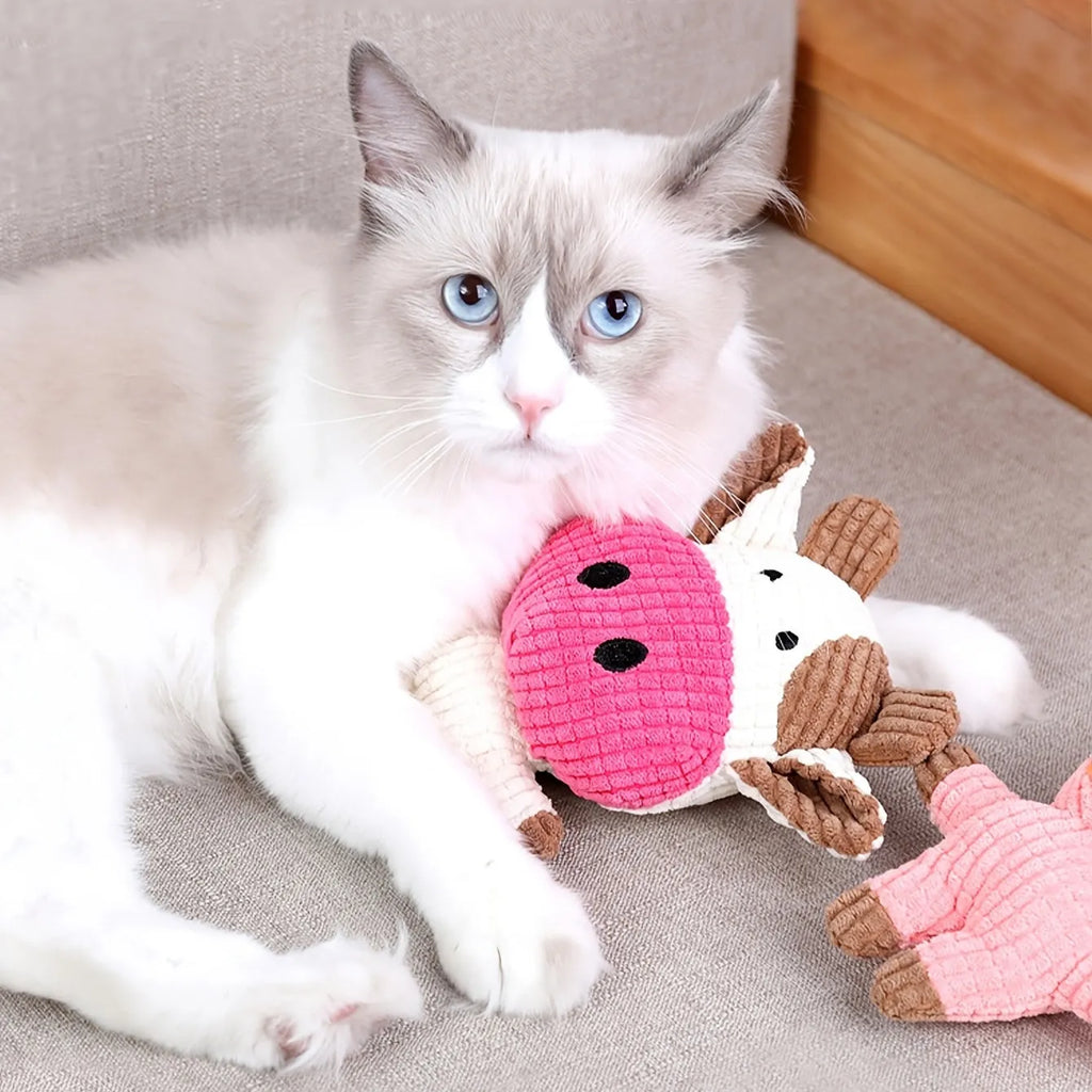 Cute animal shape plush squeaky chew toy for small medium dogs in bright colours