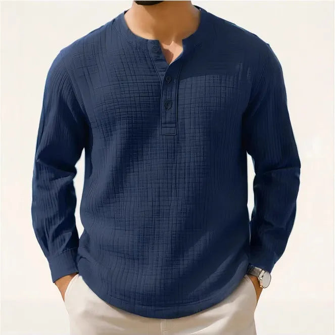 Cotton and linen long sleeve slim fit T-shirt with 3/4 sleeves in solid colour options