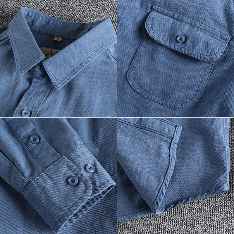 Men's cotton long sleeve cardigan style shirt in light blue solid colour