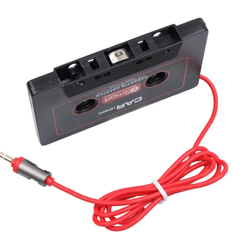 Black car cassette adapter with 3.5mm jack plug for MP3 players and smartphones