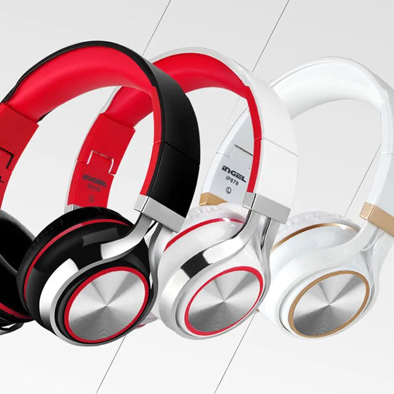 Folding Bluetooth headset with 40mm speakers, Bluetooth wireless and 3.5mm wired connectivity, black finish.