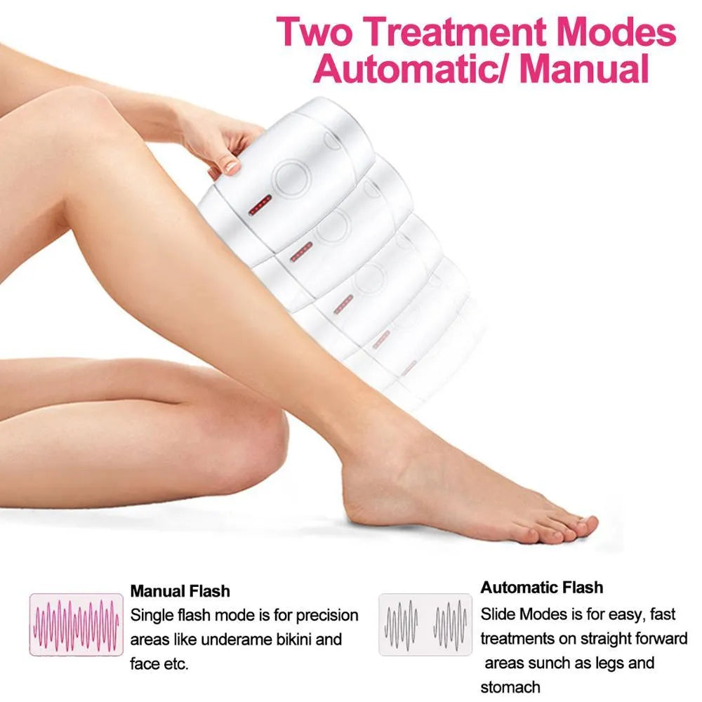 White home laser hair removal instrument with display screen on a compact handheld unit.