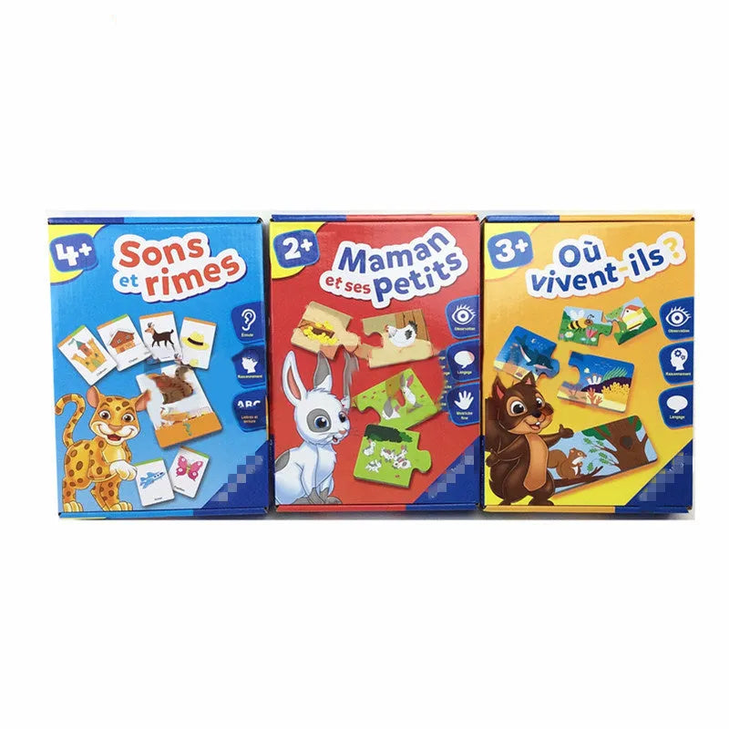 French language puzzle toy with 12 matching pairs for children aged 2+ with paper construction