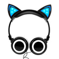 LED light up cat ear headphones in multiple colours showing illuminated ears and cushions