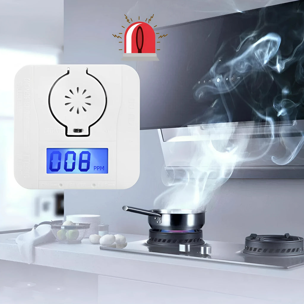 White wireless carbon monoxide alarm unit designed for wall mounting in kitchens and living areas
