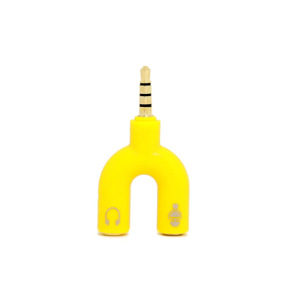 3.5mm audio splitter adapter in multiple colours with gold-plated connections for phones and laptops