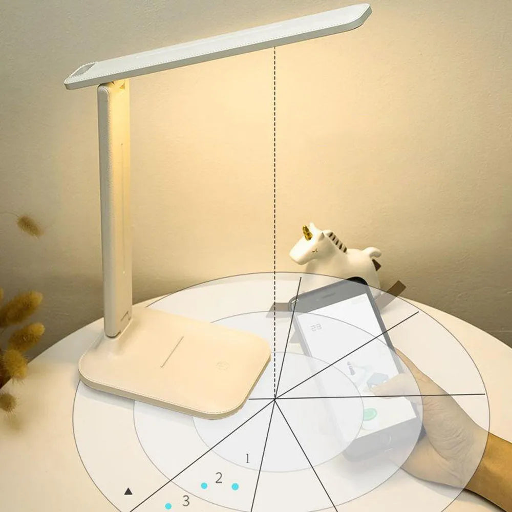 White plastic touch dimming bedside lamp for children's bedrooms with USB charging port