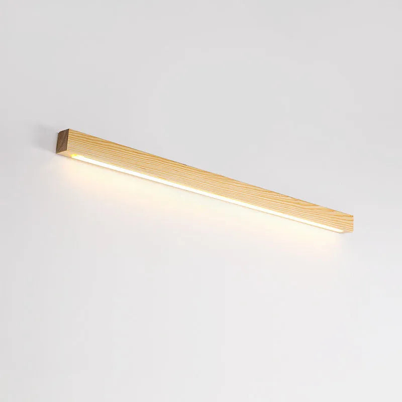 Walnut-coloured wooden log strip LED wall lamp with slim 4.5cm profile in three length options