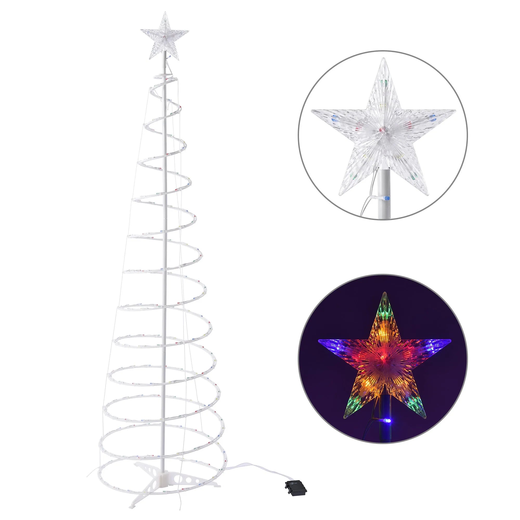 6FT LED spiral Christmas tree light with colour and warm white options, detachable stand, for indoor outdoor holiday decoration