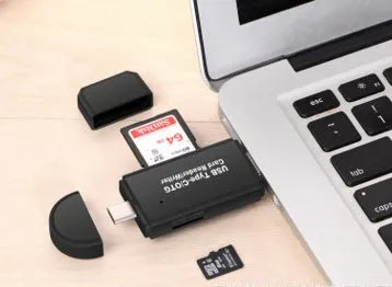 Black USB 3.0 card reader model 320 for SD and TF memory cards with Type-C plug