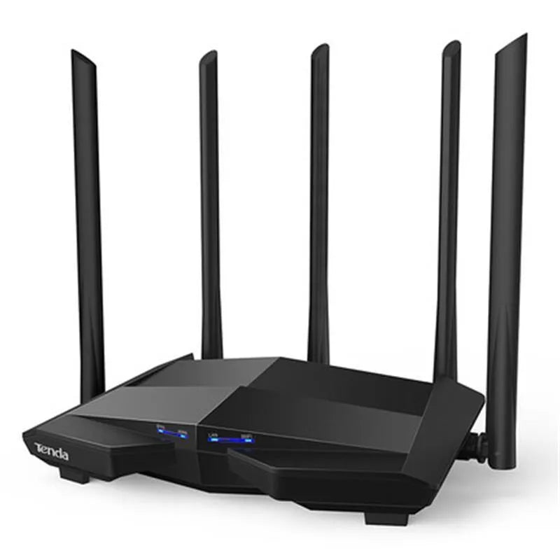 AC11 Gigabit wireless router in black with 1 WAN and 3 LAN ports and 8-pin copper interface