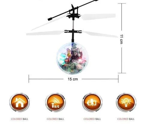 Infrared induction flying ball with LED lights in green plastic body for kids
