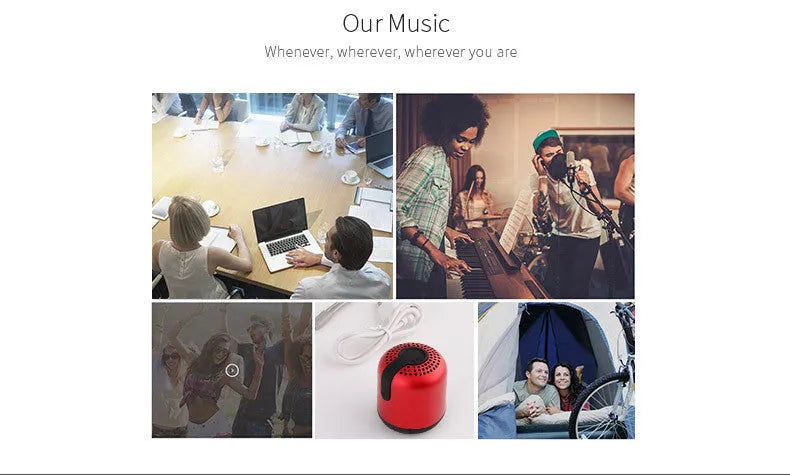 Hieha XQ11 cylindrical portable Bluetooth speaker in black, gold, pink, red, or silver colour.