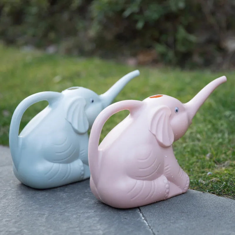 Colourful elephant-shaped children's watering can with long nozzle for gardening