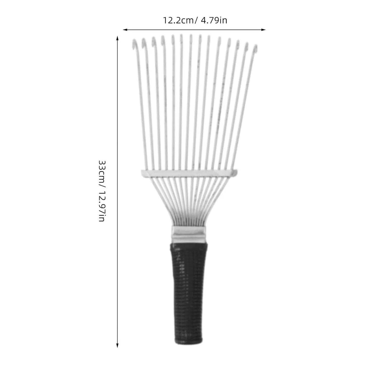 Stainless steel pet grooming hand rake comb for dogs and horses, 33 cm long.