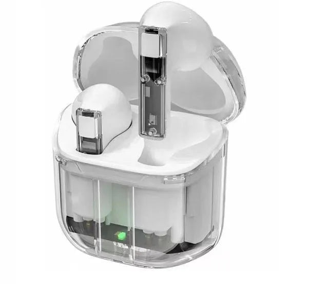 Space Capsule transparent case Bluetooth headset with digital display screen in multiple colour options