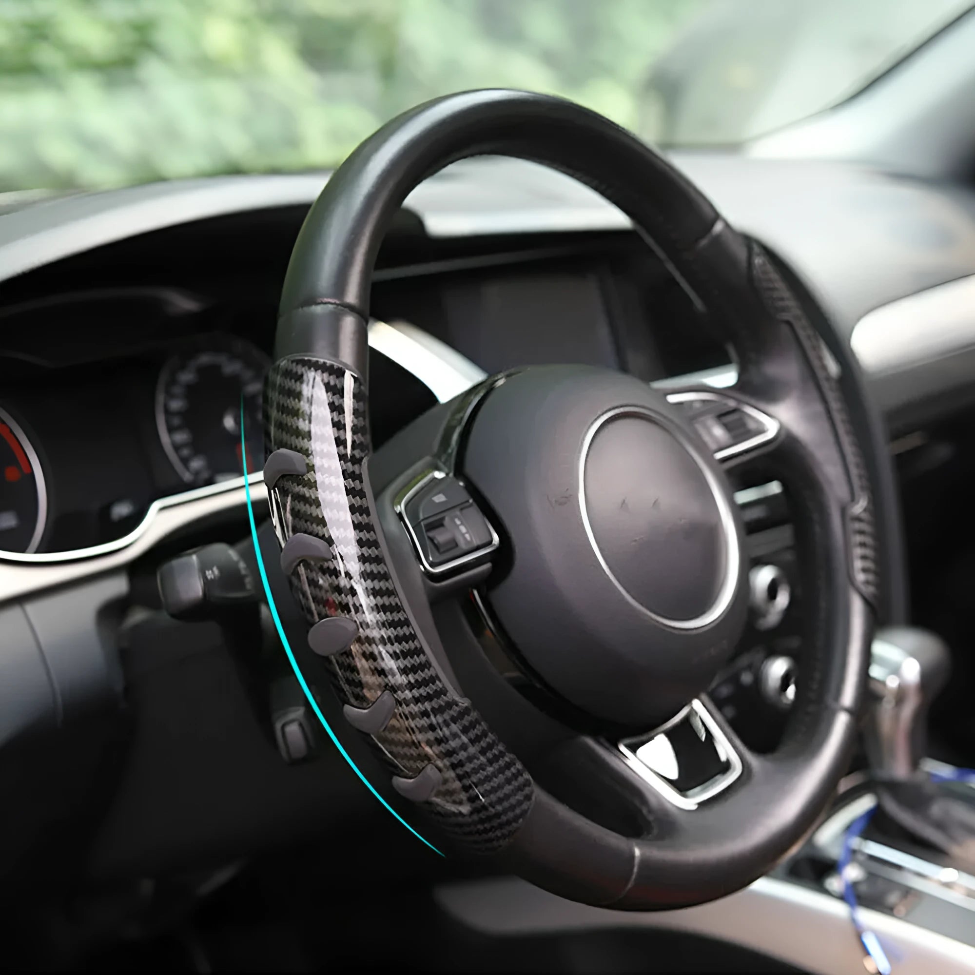 Carbon fibre black automobile steering wheel anti-skid sleeve for 38cm diameter wheels