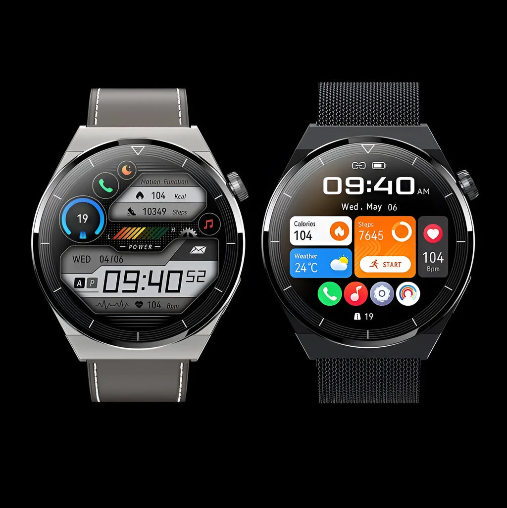 Black or silver Bluetooth smart watch with round screen for Android calls NFC and activity tracking