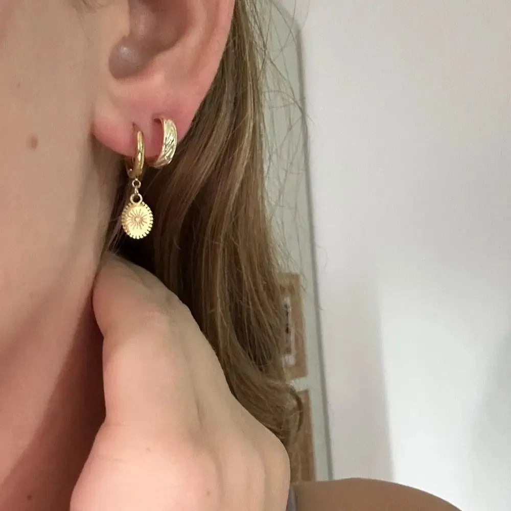Women's stainless steel geometric earrings with oval drop design in metallic finish