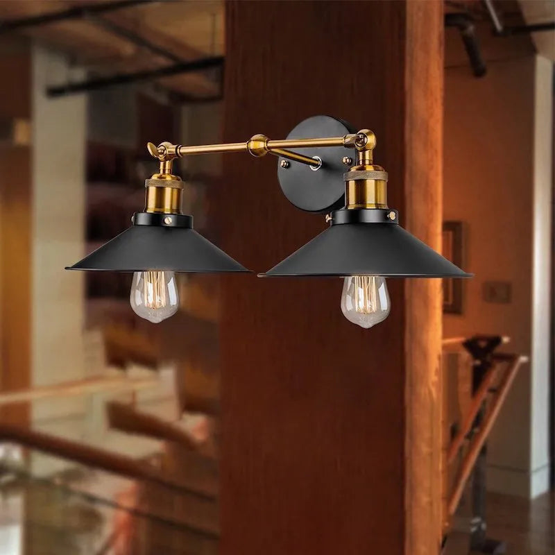 American retro industrial iron craft wall lamp black double head 220V for indoor use