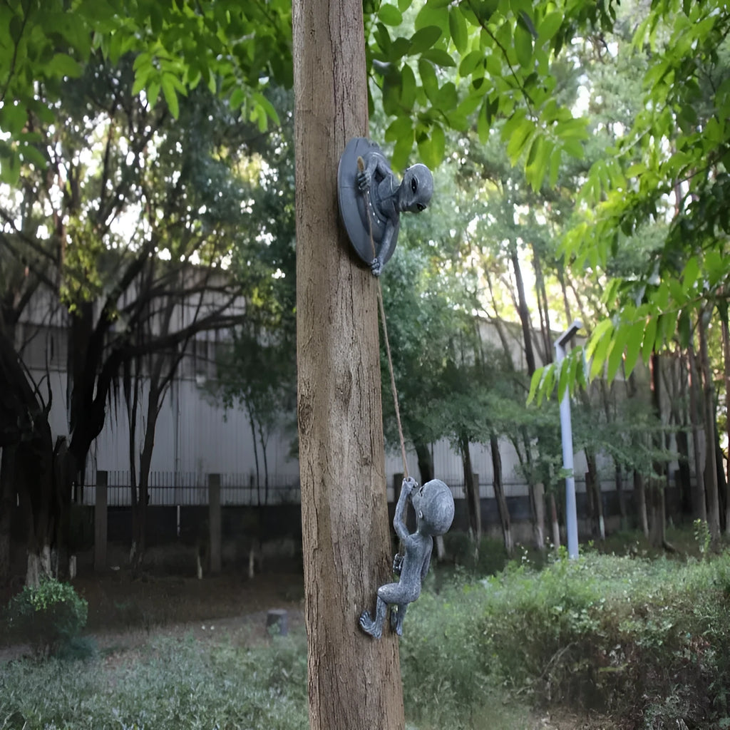 Grey resin carved alien tree pendant for outdoor courtyard decoration, 19x15x20cm