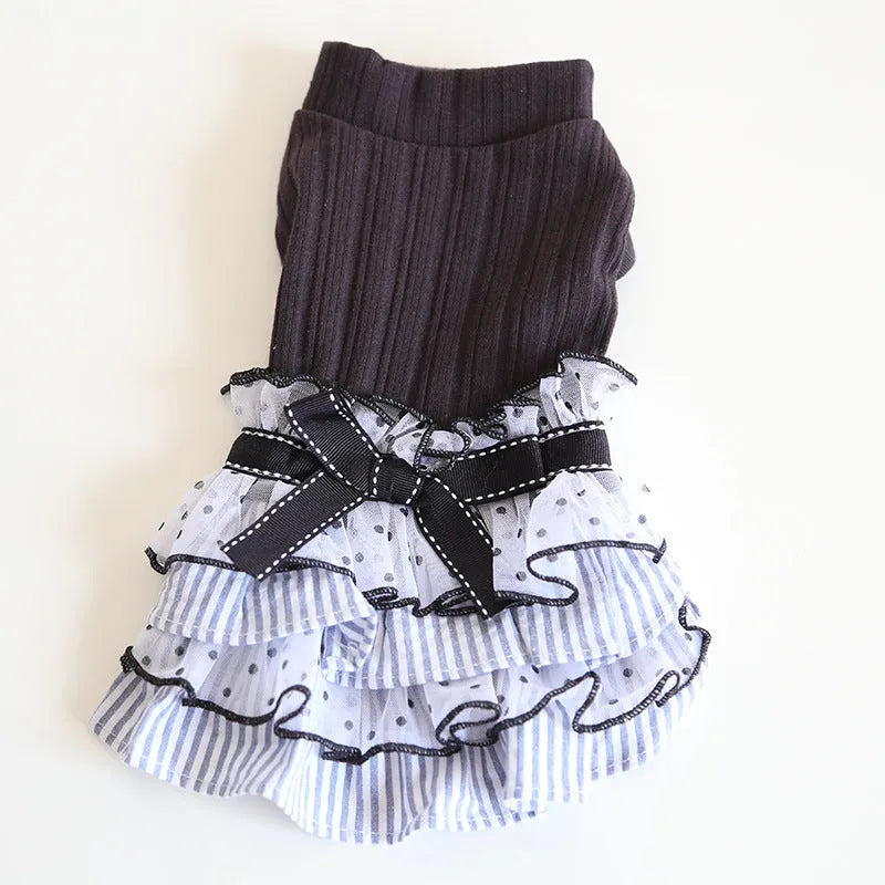 Polka dot lace cake pet dress for small dogs and cats in princess style, cloth fabric, taro purple colour