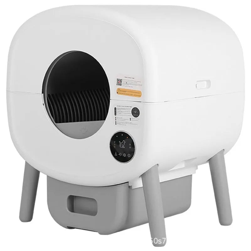 Automatic self-cleaning cat litter box with control panel and waste compartment
