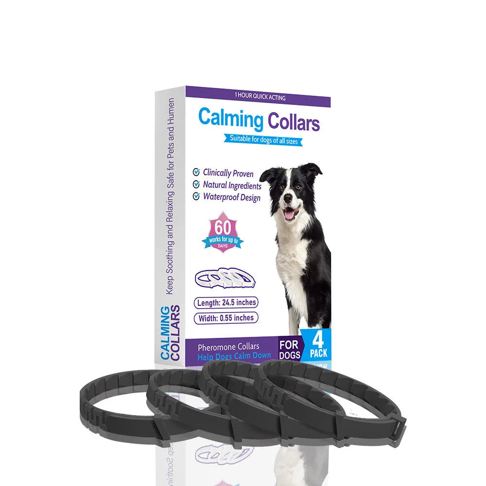 Four dog anxiety relief collars in different colours with TPR material and Chinese-style pattern