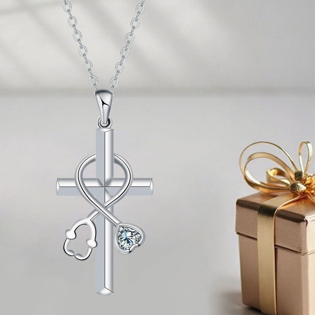 Copper cross stethoscope necklace with electroplated finish and medical pendant charm