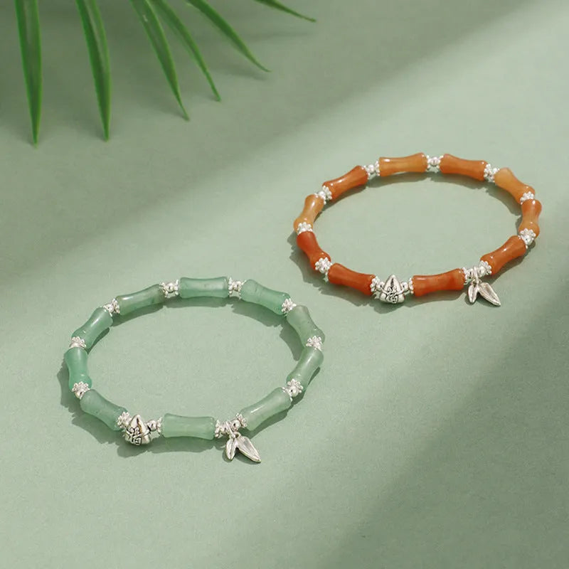Green Aventurine Bamboo Strawberry Crystal Bracelet with mixed natural stones and electroplated finish on white background
