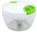 Green manual meat grinder chopper with three stainless steel blades and 500ml capacity