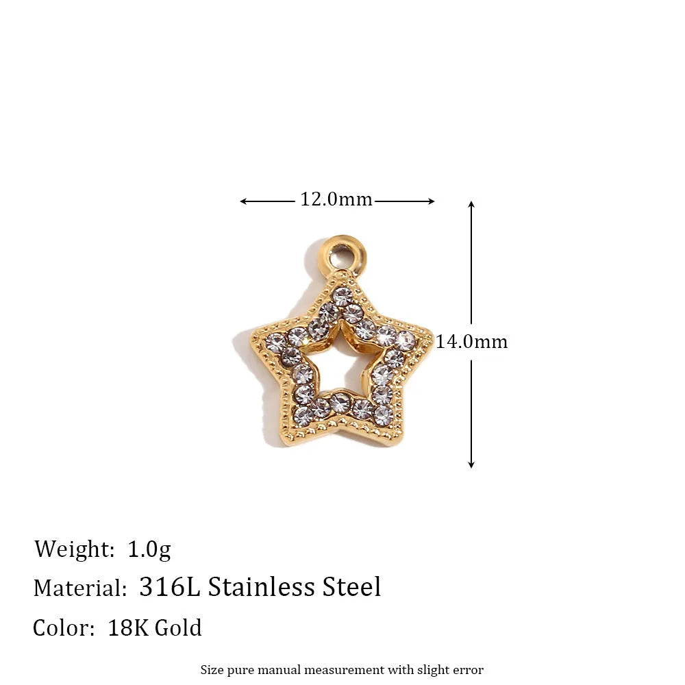 18K gold mini pendant with micro inlay colourful crystals on stainless steel base, geometric shape