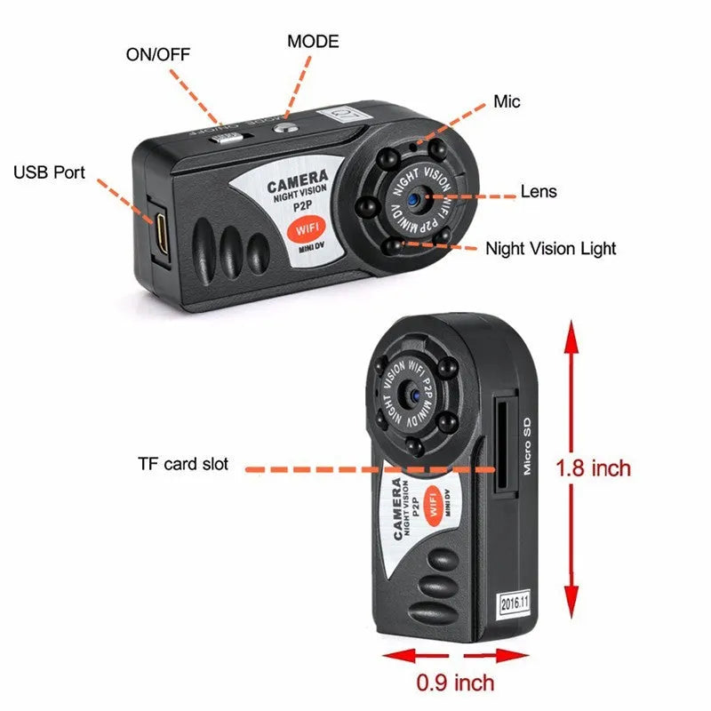 Black wireless WiFi network camera with 16x optical zoom, 720P HD, and night vision