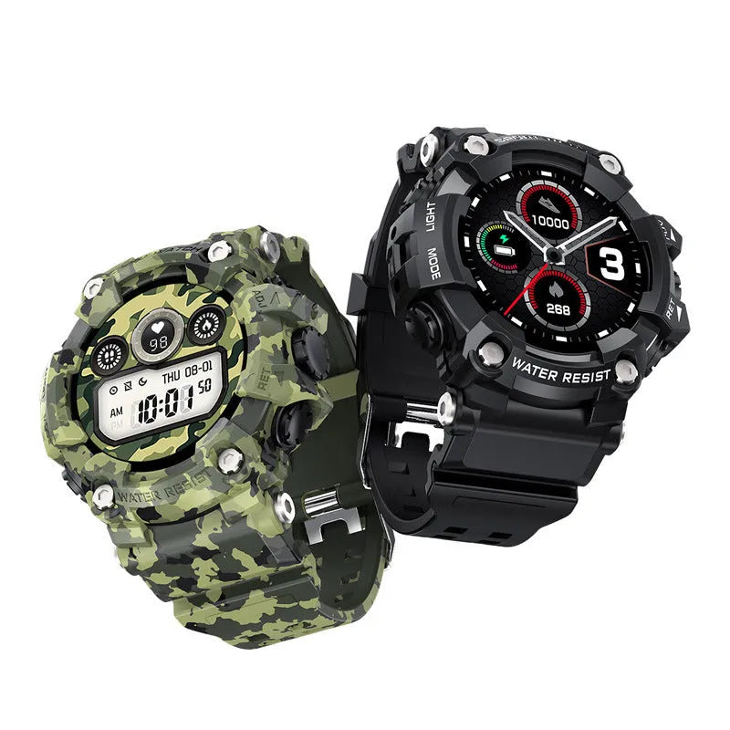 Black T6 tactical rugged smartwatch with 1.3 inch screen on an anti-sweat wristband