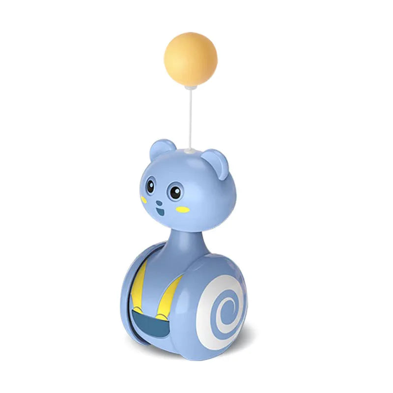 Interactive cat tumbler toy with colourful feathers and rotating ball for indoor play