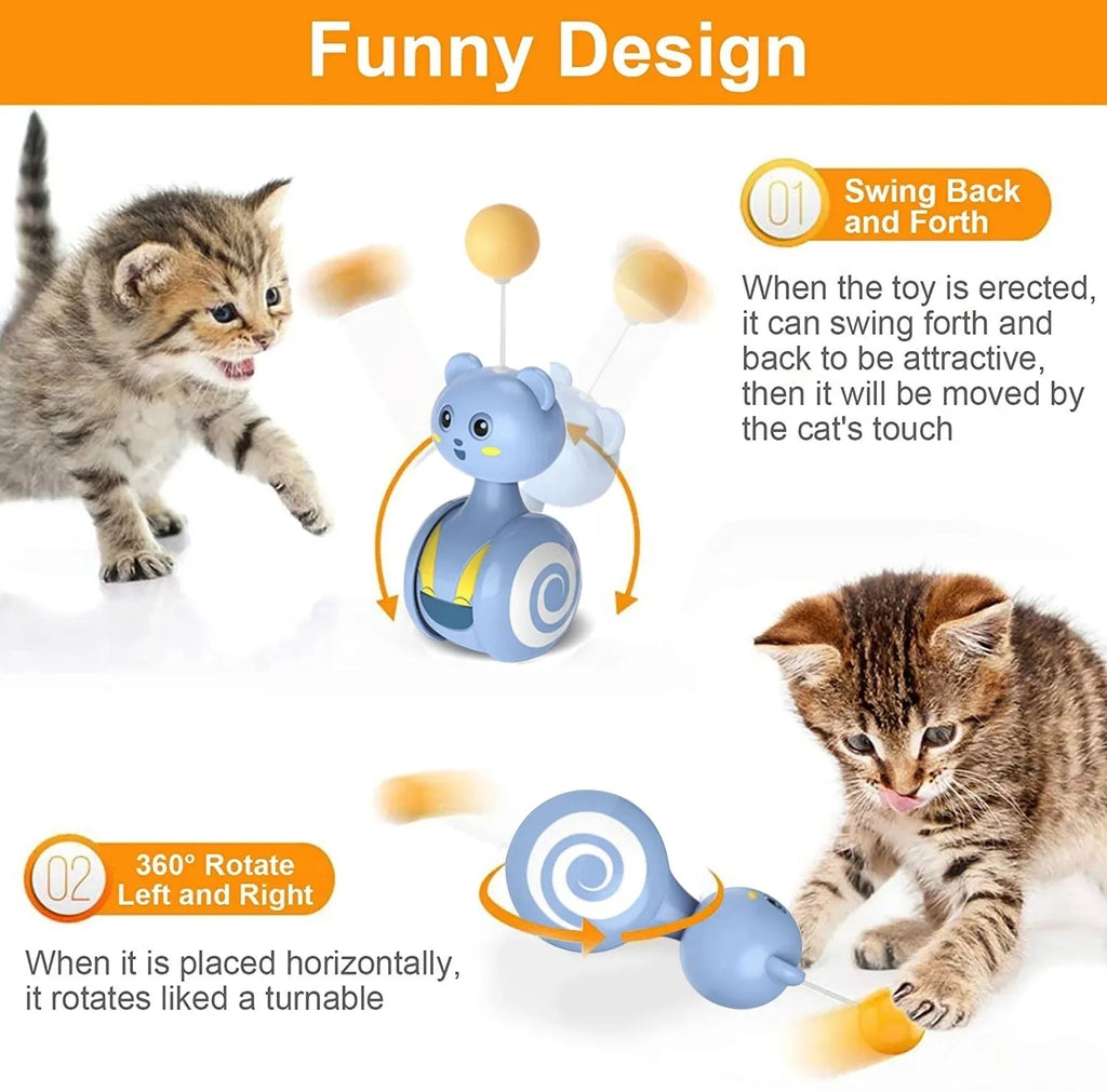 Interactive cat tumbler toy with colourful feathers and rotating ball for indoor play