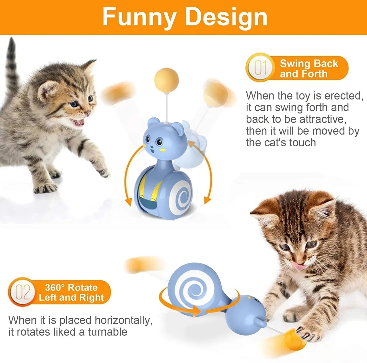 Interactive cat tumbler toy with colourful feathers and rotating ball for indoor play