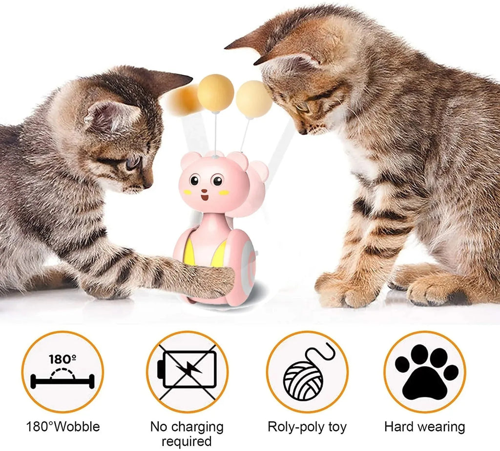 Interactive cat tumbler toy with colourful feathers and rotating ball for indoor play