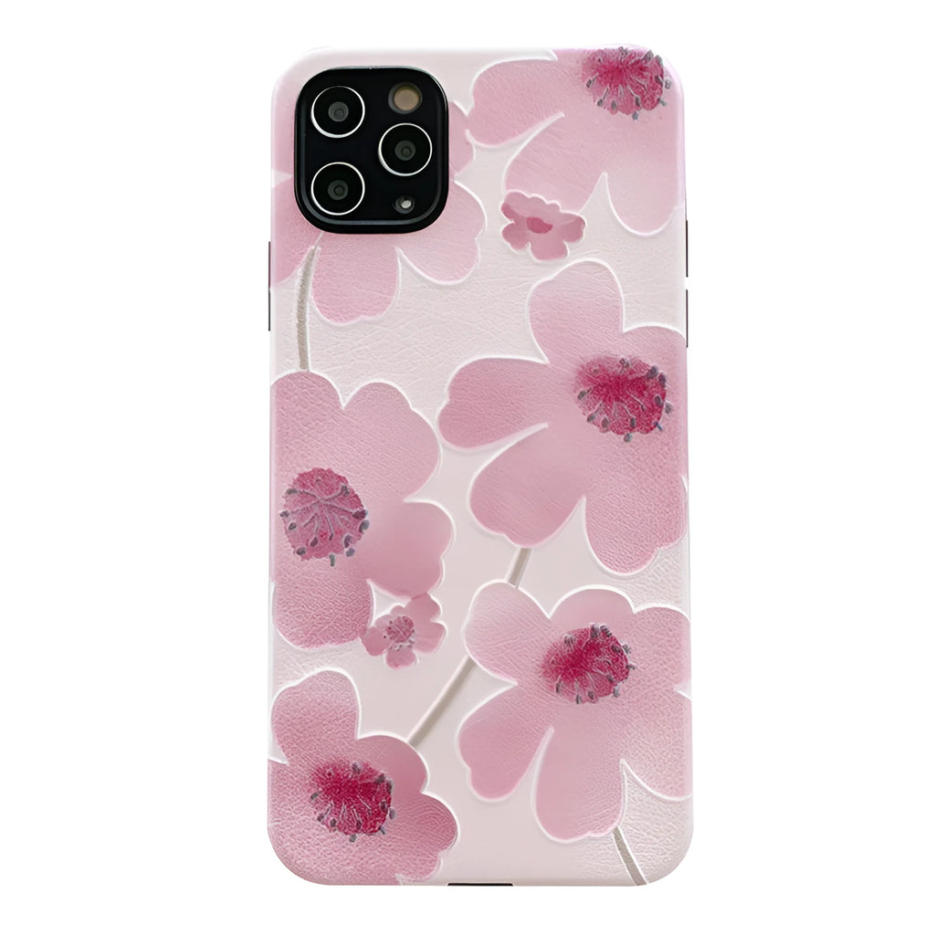 Pink flower phone case soft rubber protective shell with lanyard hole for Apple iPhone 11