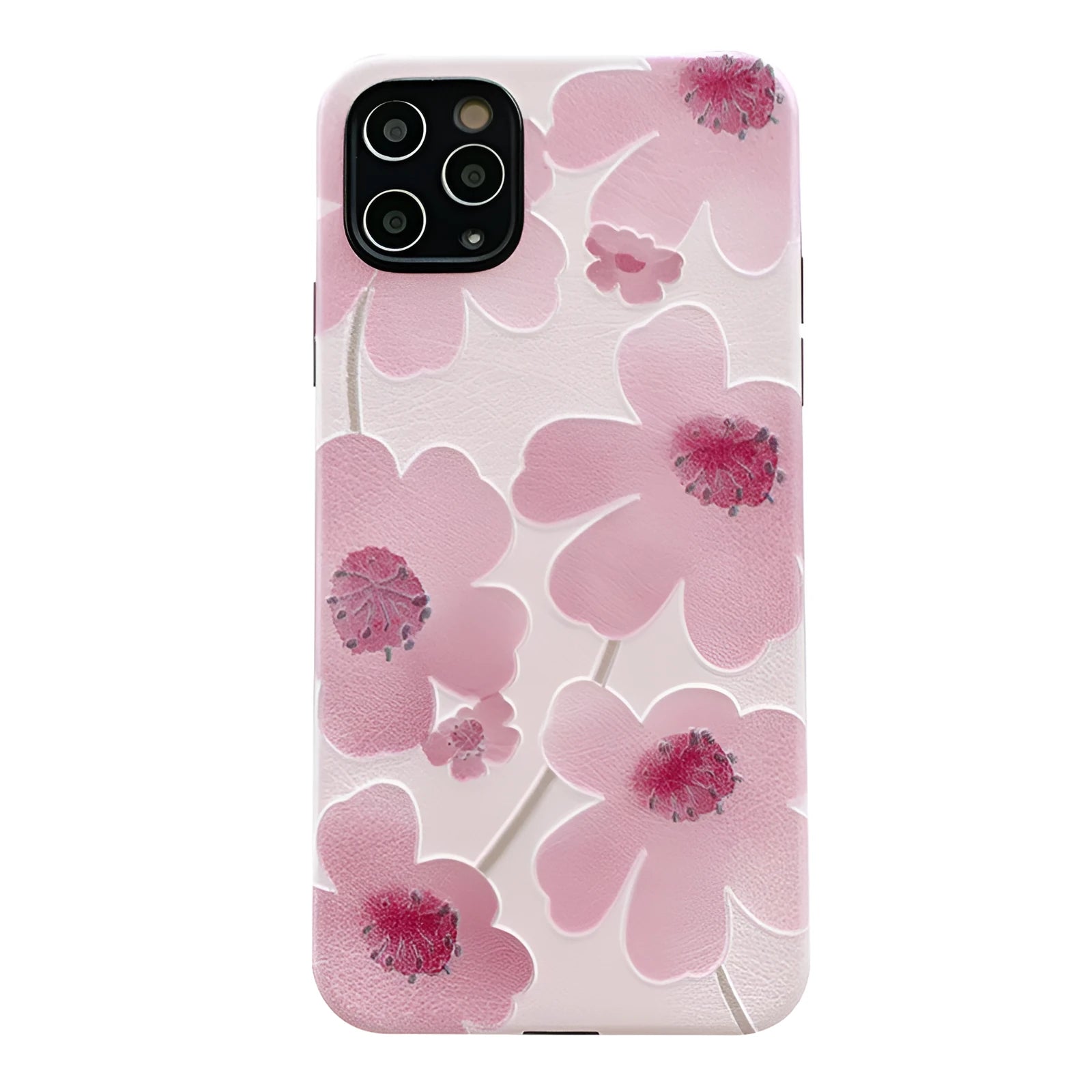 Pink flower phone case soft rubber protective shell with lanyard hole for Apple iPhone 11