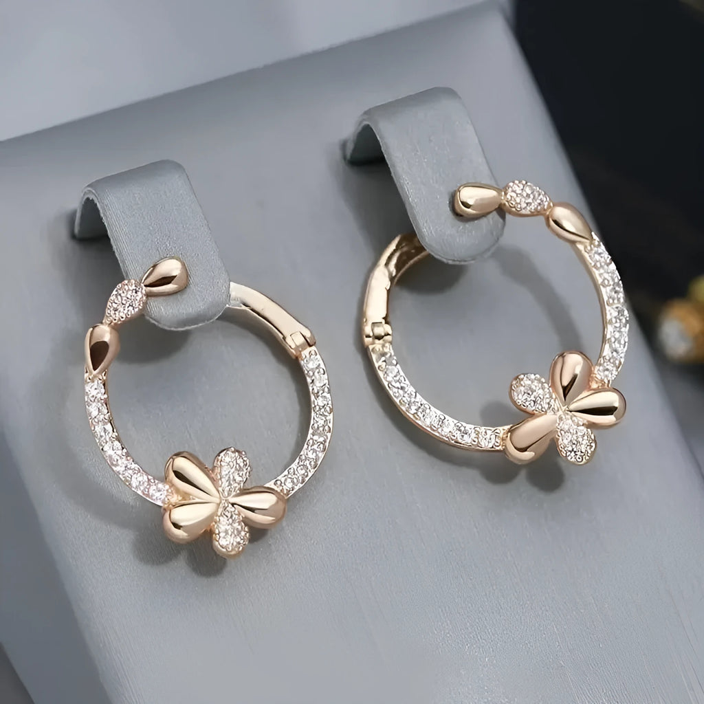 Women's copper round ring earrings with electroplated finish, geometric shape, colour EK13286-FD-01, one pair